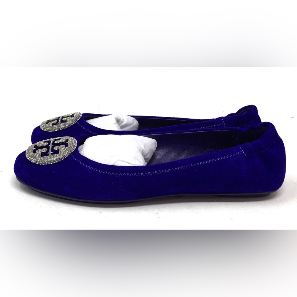 Tory Burch Deep Purple Crystal Pavé Minnie Travel Ballet Flat Shoes - Picture 10 of 16
